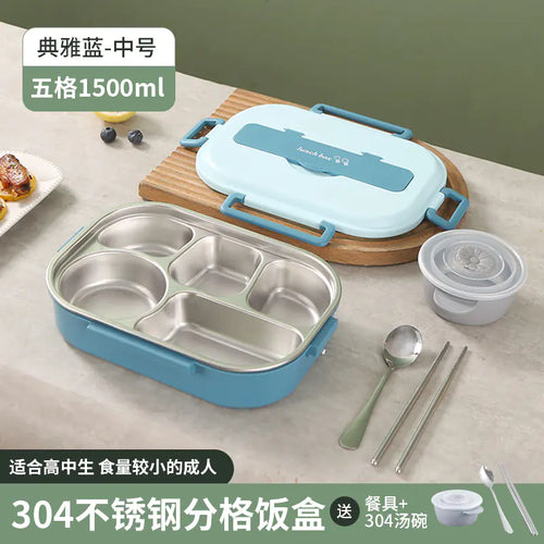 304 Stainless Steel Sealed Bento Box with Five Compartments