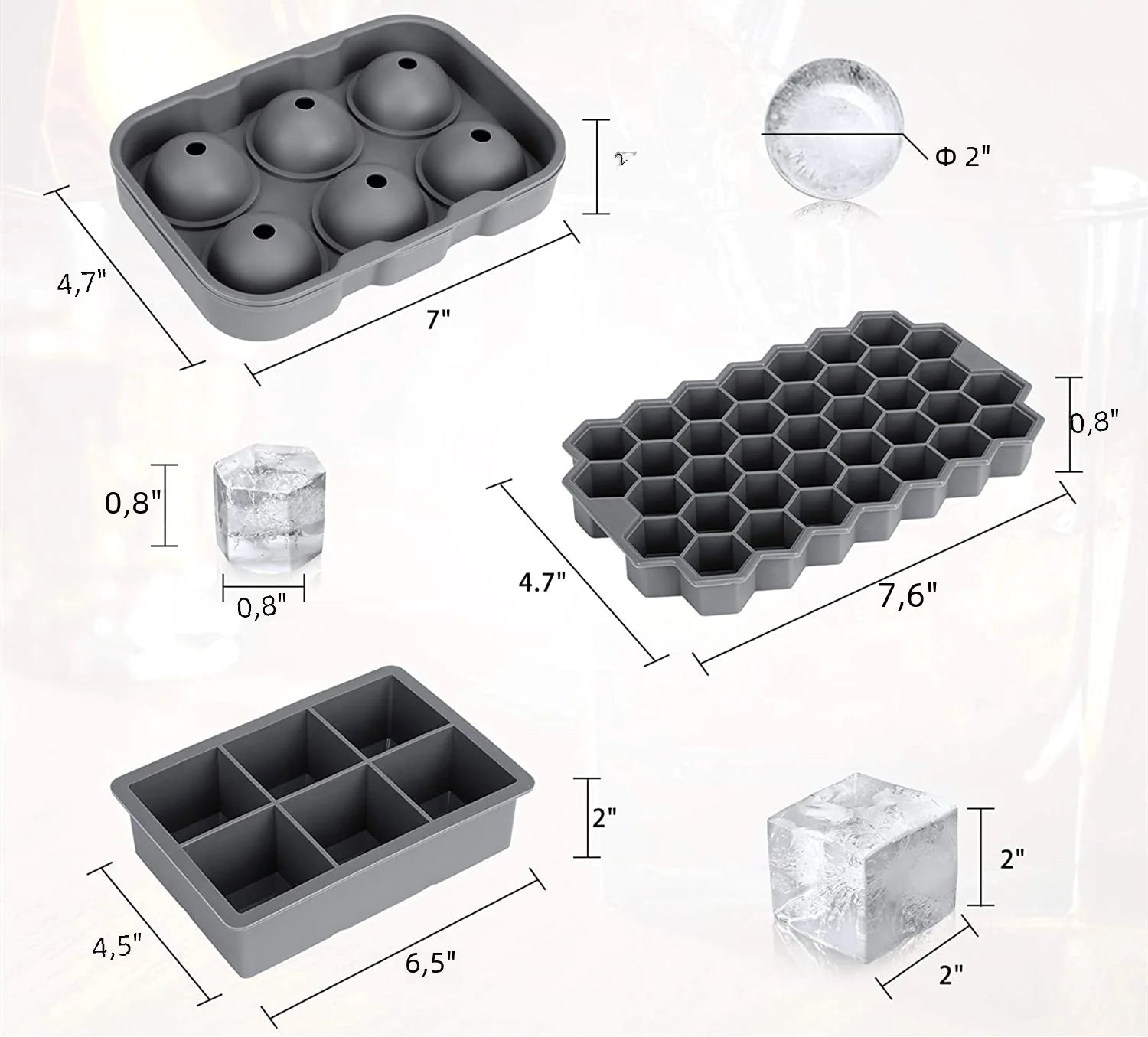 Silicone Ice Cube Tray Set - Food Grade Honeycomb Design