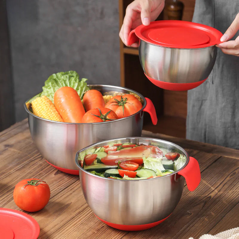 Stainless Steel Mixing Bowl with Silicone Base and Lid