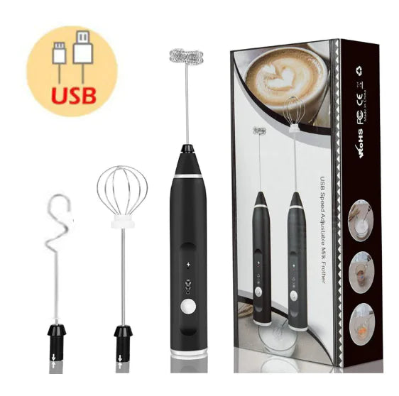 Cordless Milk Frother Set with USB Rechargeable Whisk