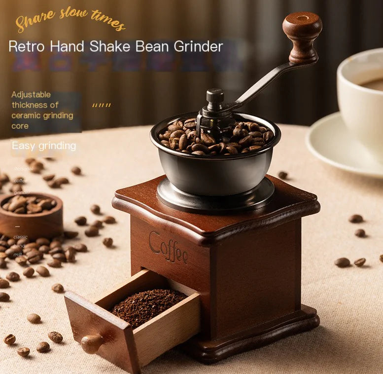 Vintage Manual Coffee Grinder - Classic Wooden Design