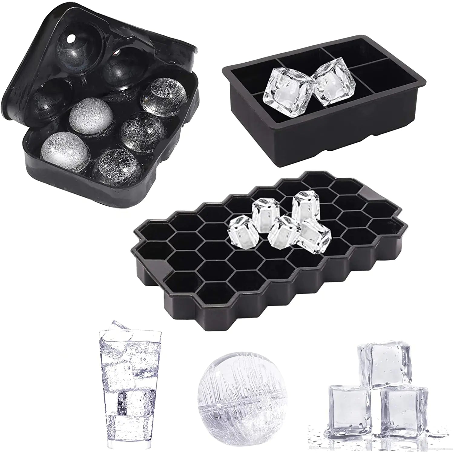 Silicone Ice Cube Tray Set - Food Grade Honeycomb Design