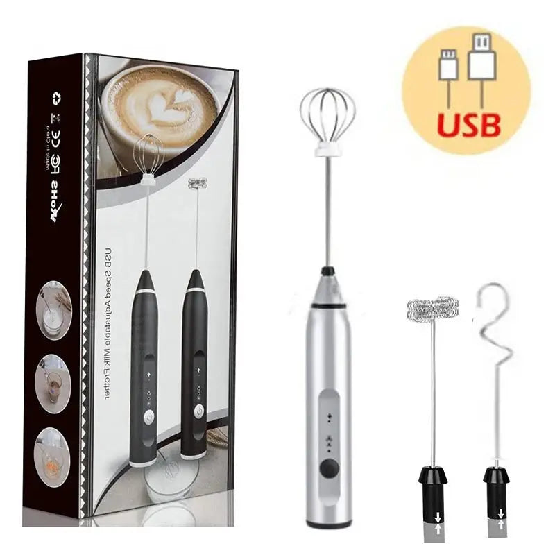 Cordless Milk Frother Set with USB Rechargeable Whisk